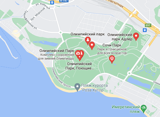 Фото поющих фонтанов в Олимпийском парке на карте