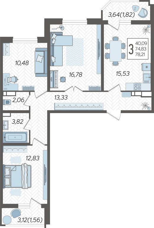 3-комнатная
