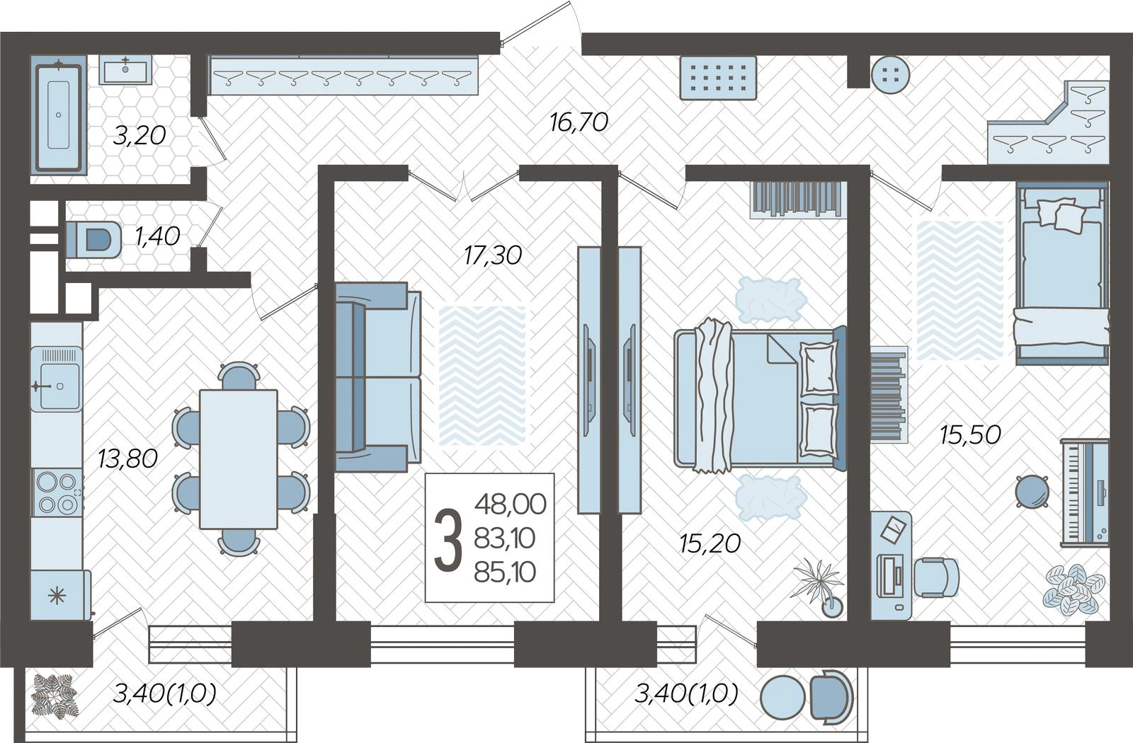 3-комнатная