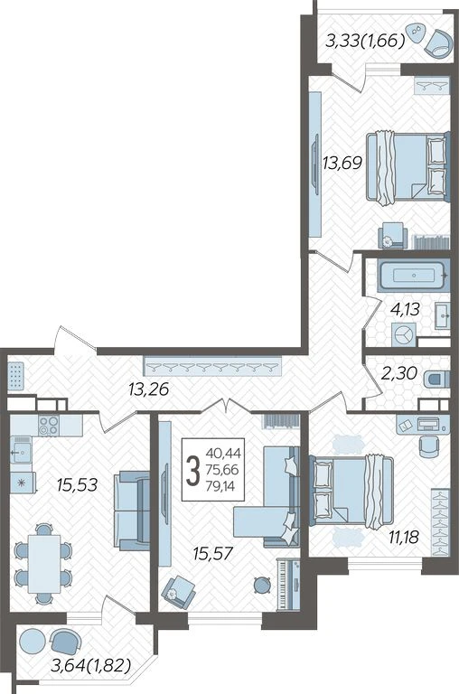 3-комнатная