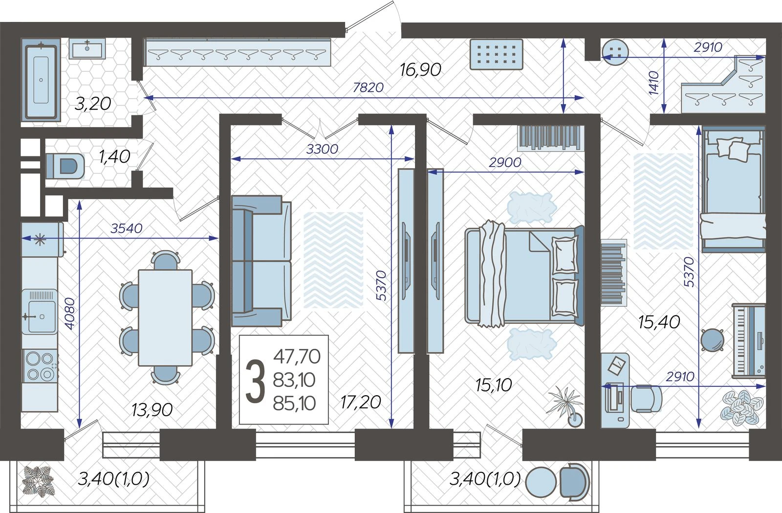 3-комнатная