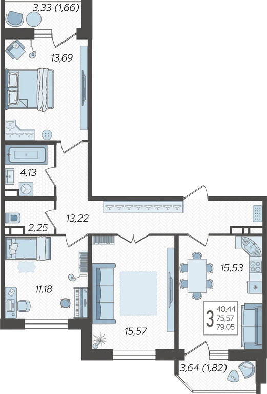 3-комнатная