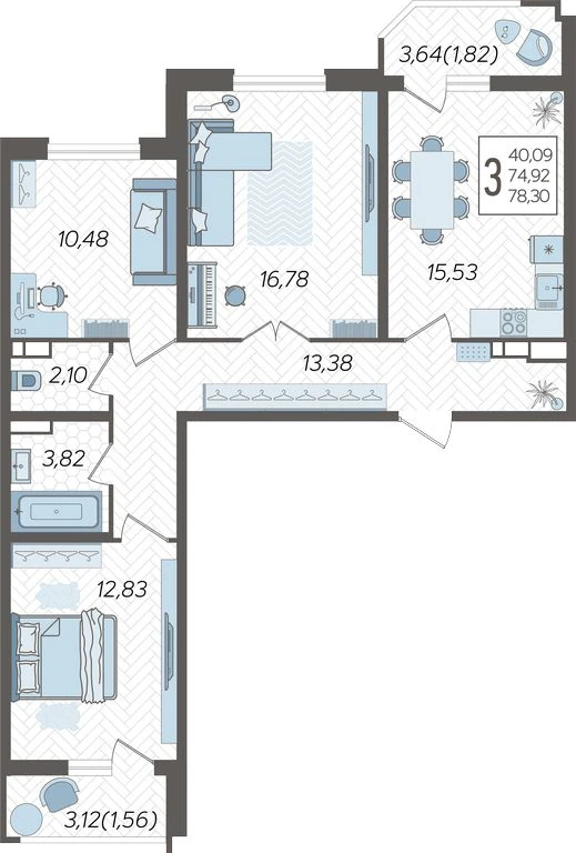 3-комнатная
