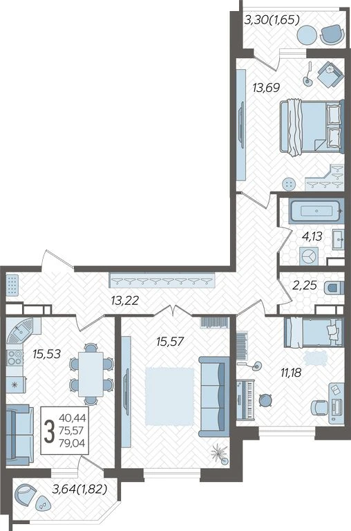 3-комнатная