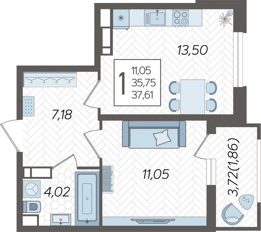 1-комнатная