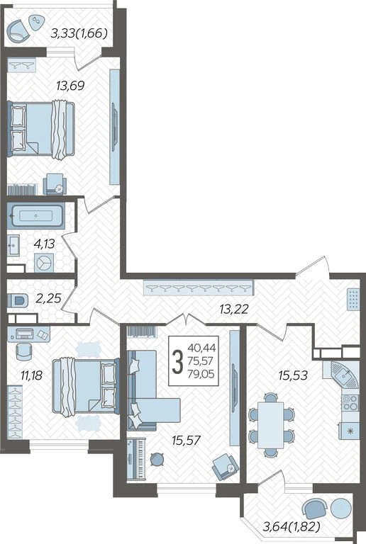 3-комнатная