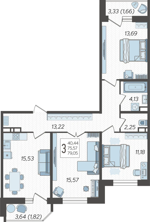 3-комнатная
