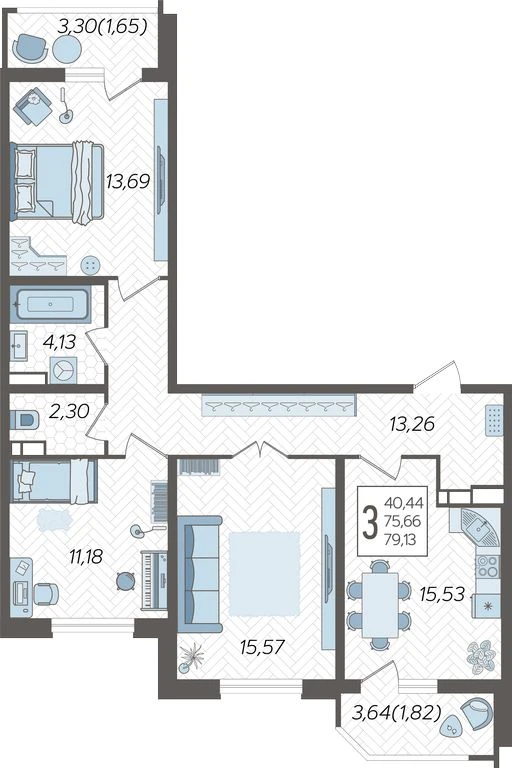 3-комнатная