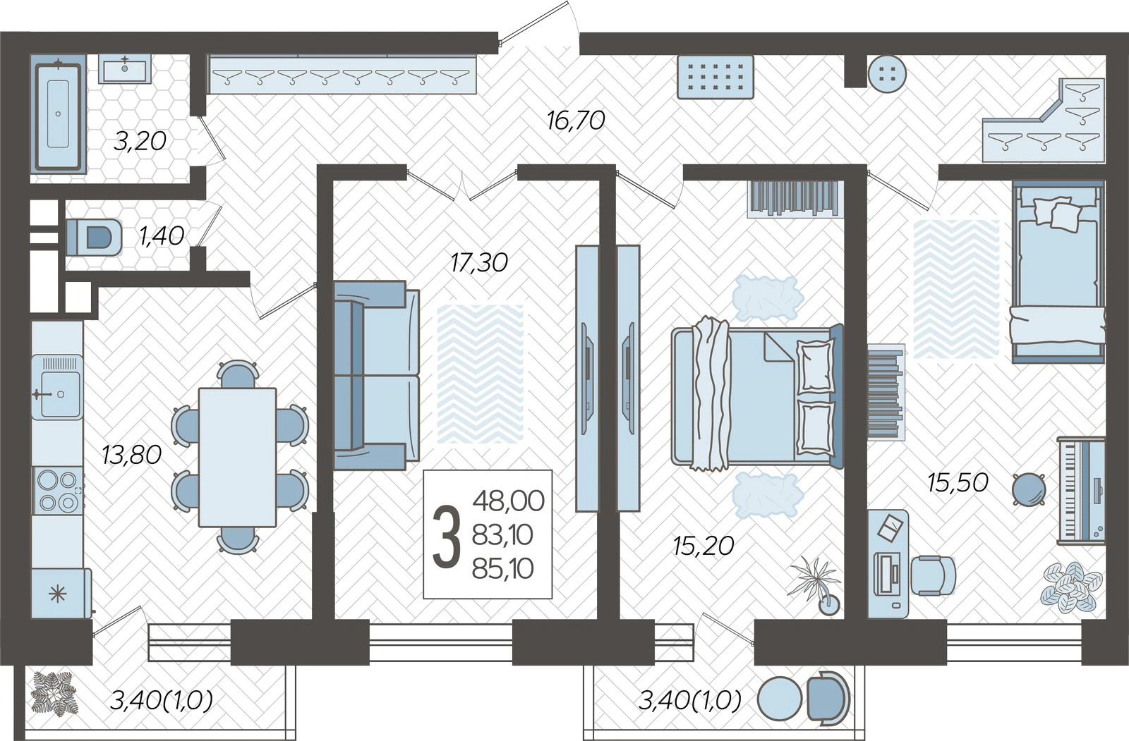3-комнатная