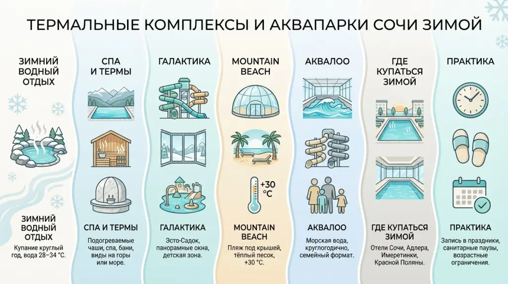 Термальные комплексы и аквапарки в Сочи зимой