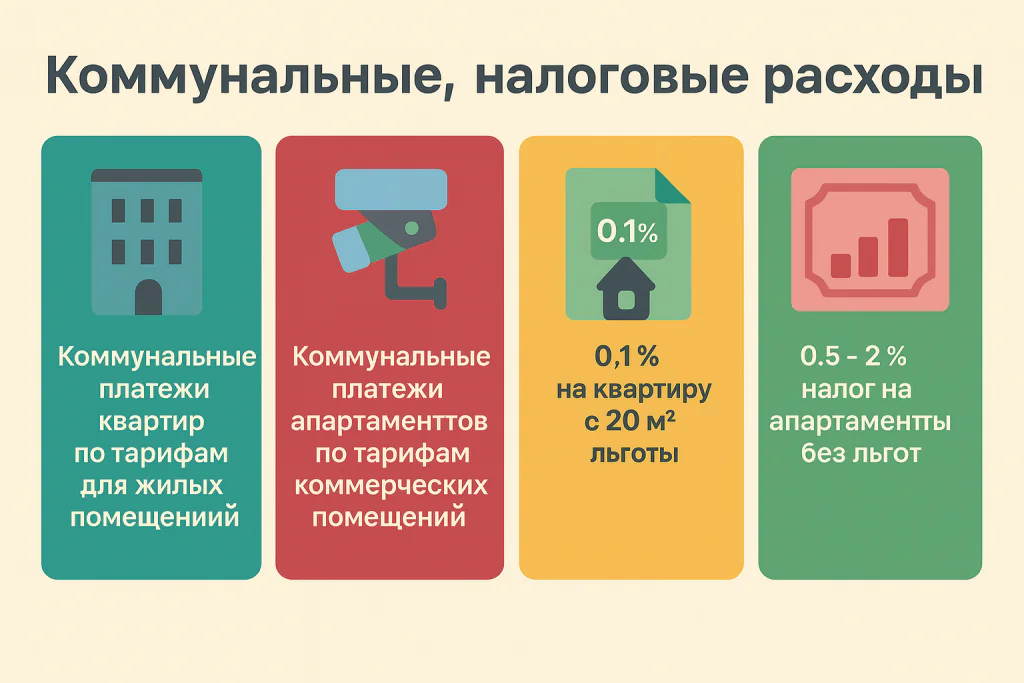 Коммунальные, налоговые расходы для апартаментов и квартиры