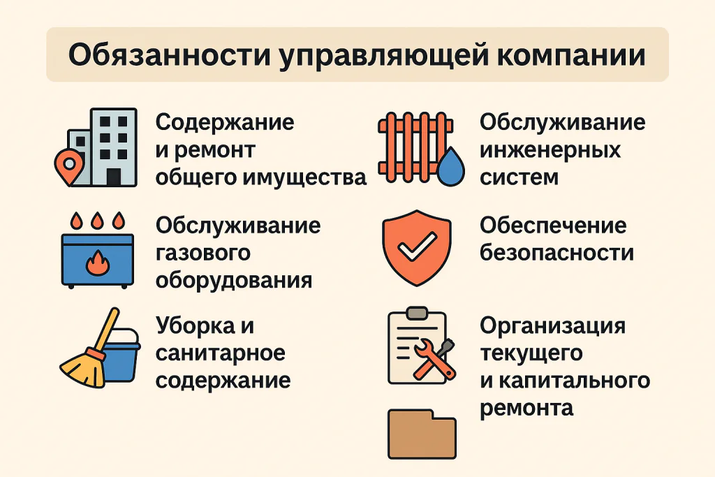 Обязаности управляющей компании Обязаности управляющей компании