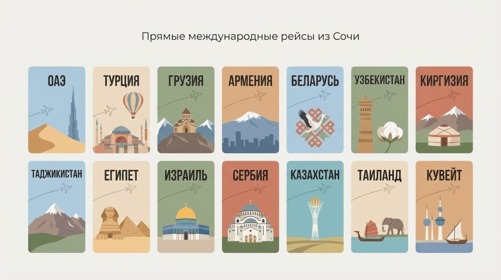 Список стран с прямыми рейсами из Сочи