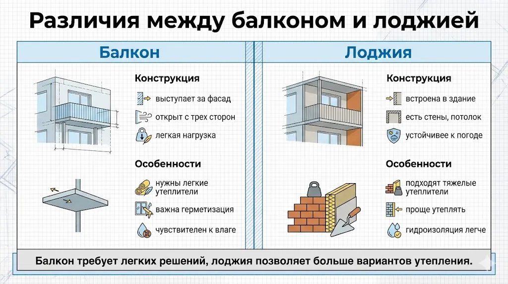 Различия между балконом и лоджией