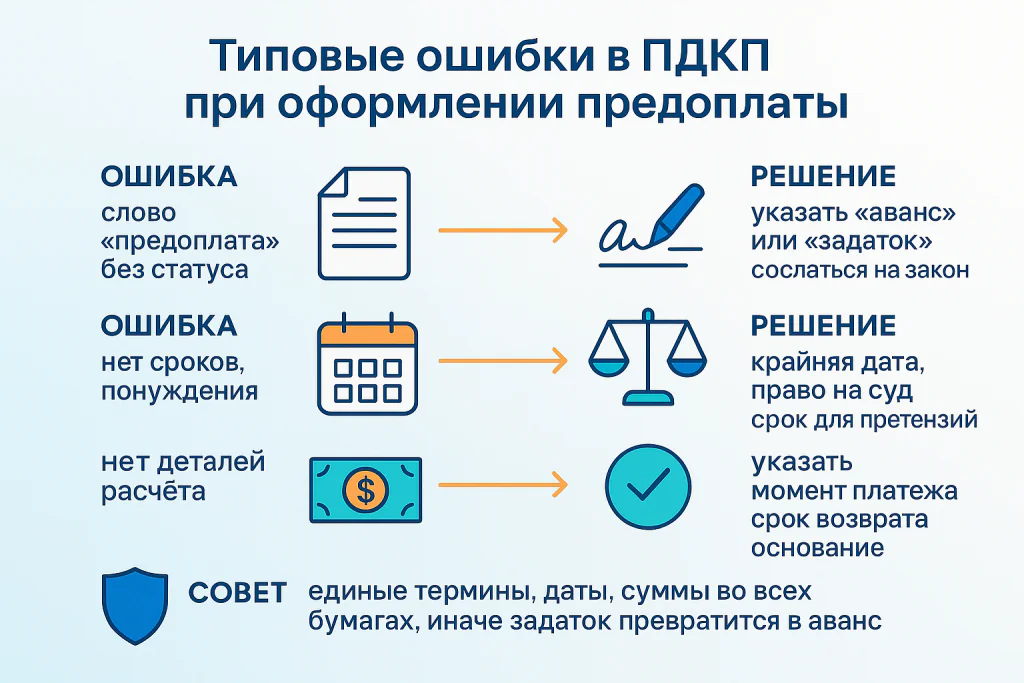 Типовые ошибки в ПДКП, влияющие на предоплату