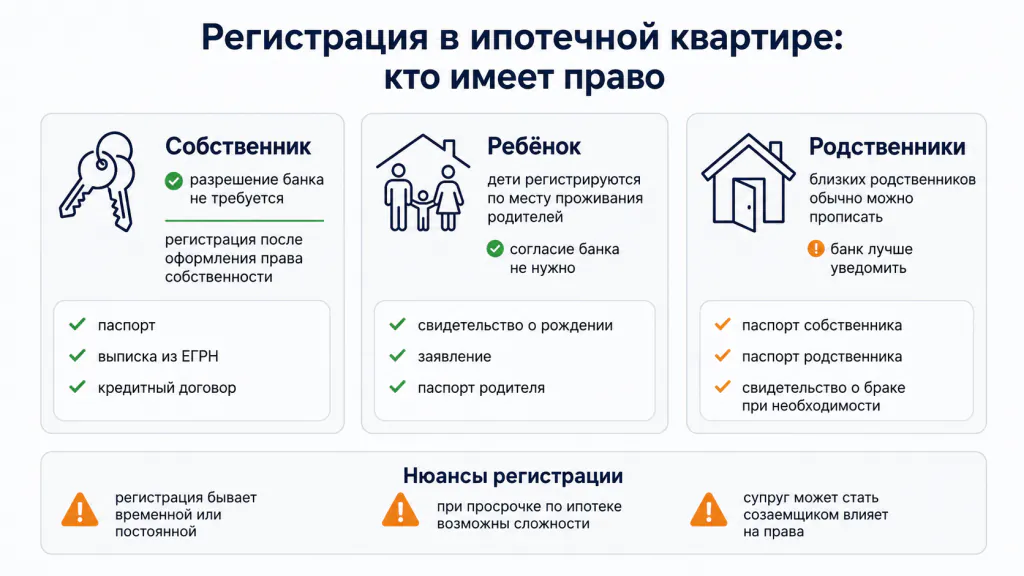 Регистрация в ипотечной квартире, кто имеет право