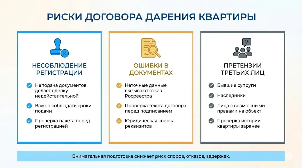 Риски при оформлении договора дарения квартиры.