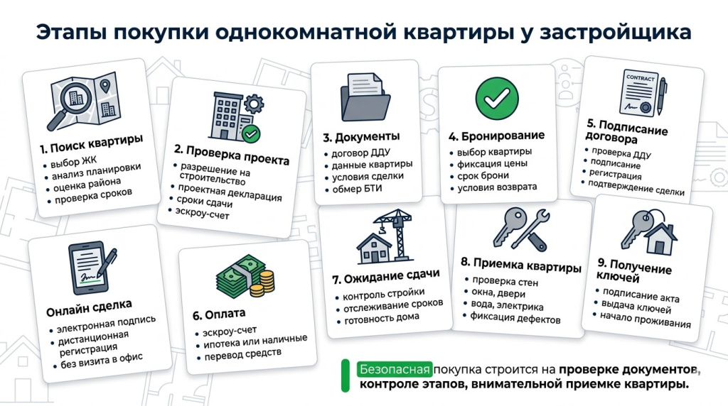 Этапы покупки однокомнатной квартиры у застройщика