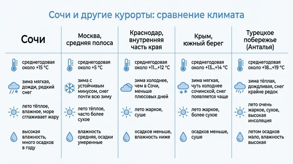 Сочи и другие курорты сравнение климата