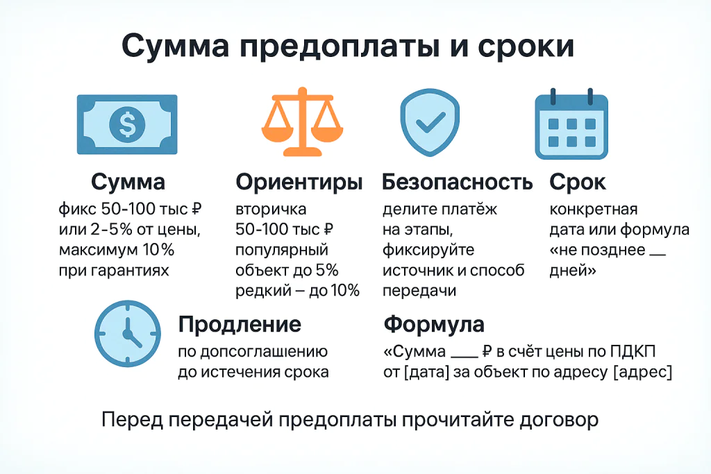 Сумма предоплаты, сроки действия договоренностей