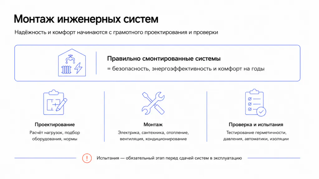 Порядок монтажа инженерных систем