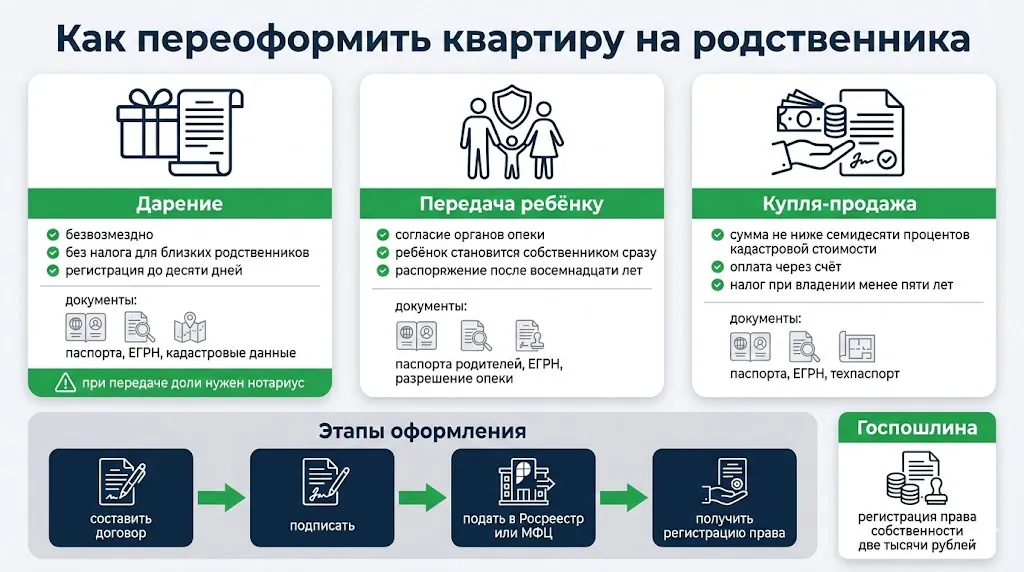 как переписать квартиру на родственника.