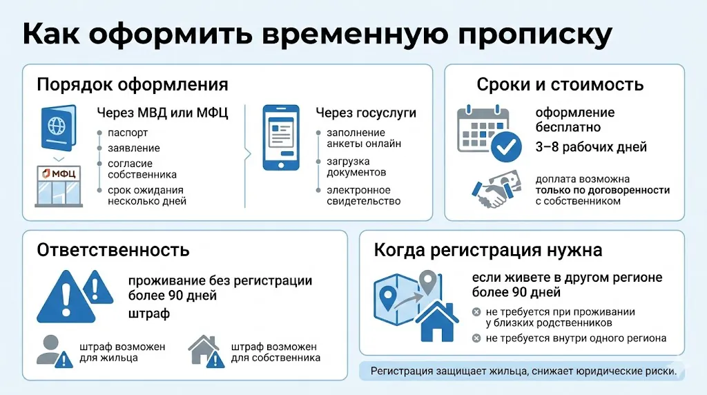 Временная прописка: порядок оформления, сроки, ответственность.