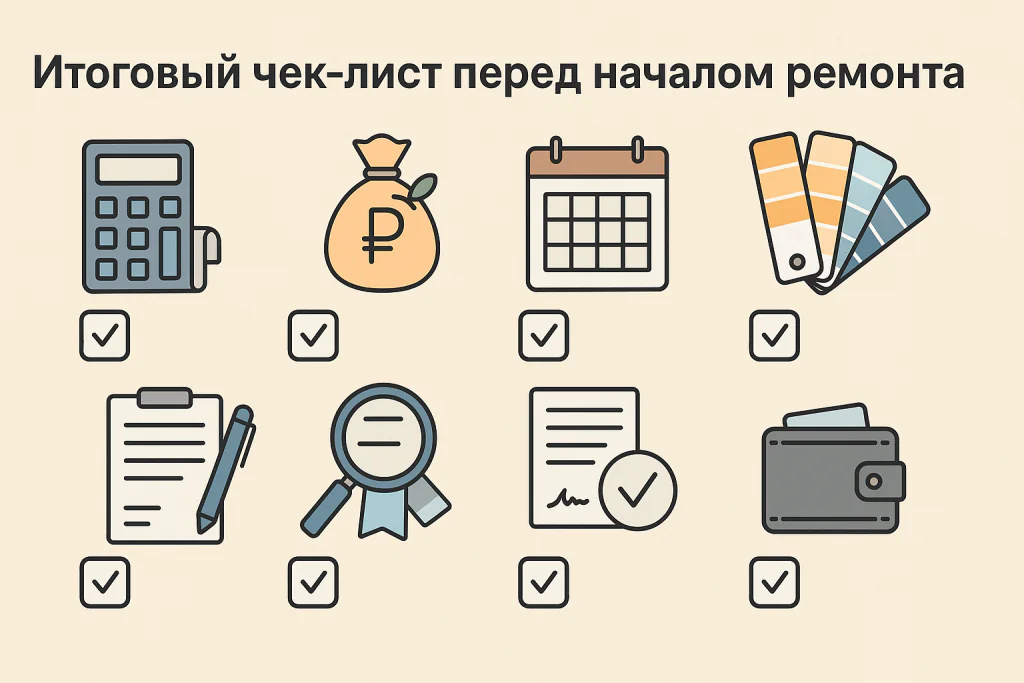 Итоговый чек лист перед началом ремонта Итоговый чек лист перед началом ремонта