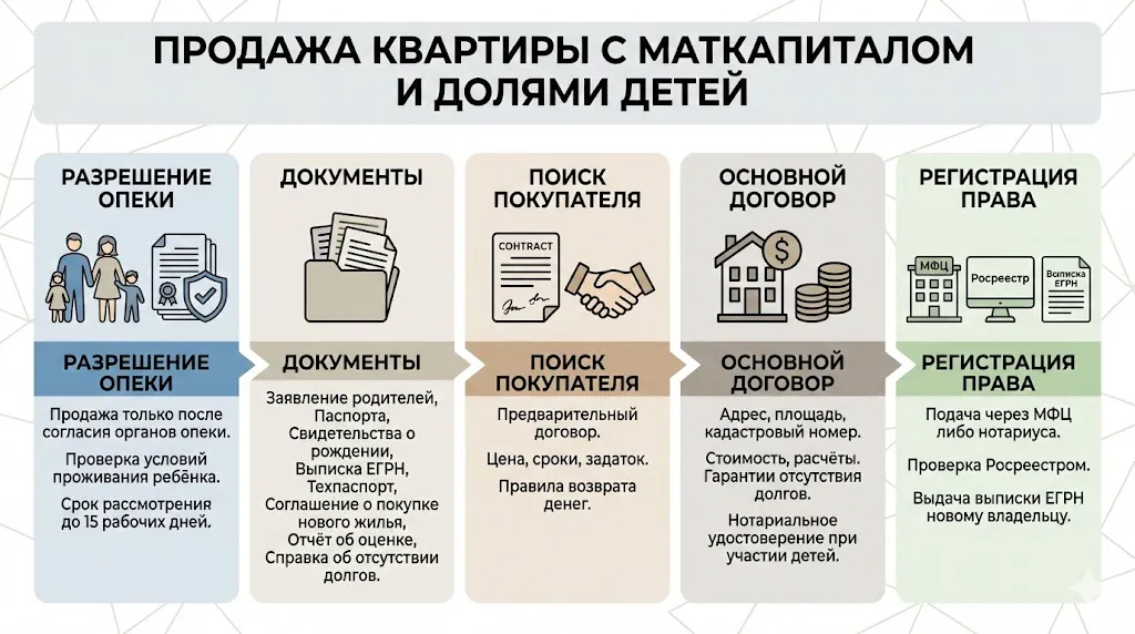 Продажа квартиры с маткапиталом и долями детей