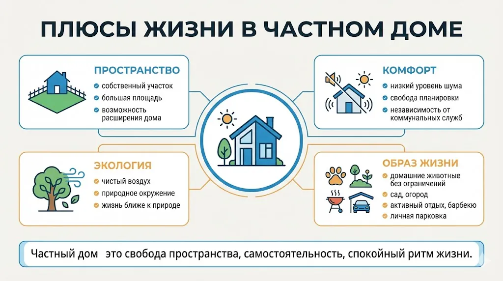 плюсы жизни в частом доме