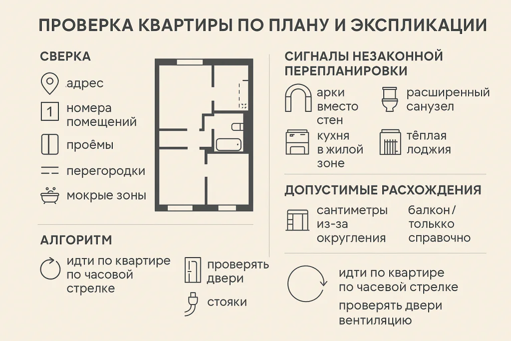 Проверка квартиры по плану, экспликации Проверка квартиры по плану, экспликации