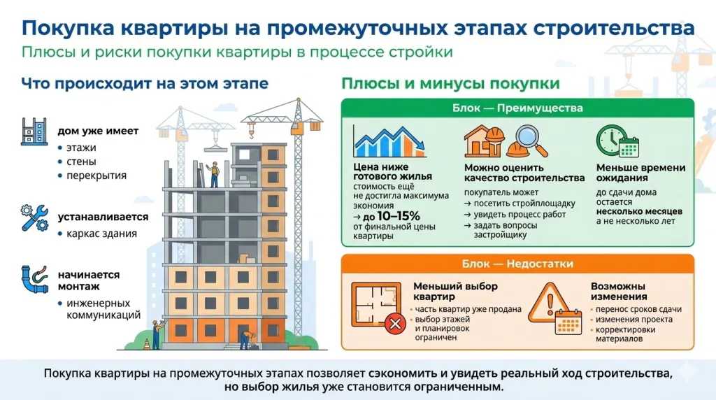 Покупка квартиры на промежуточных этапах строительства