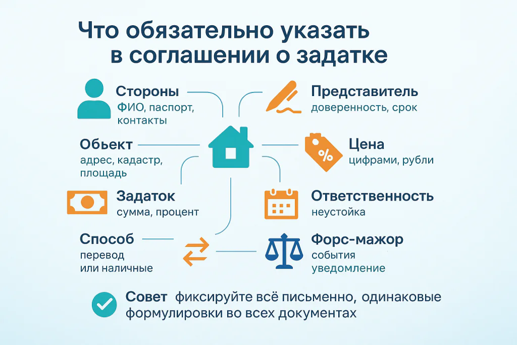 Что обязательно указать в соглашение о задатке