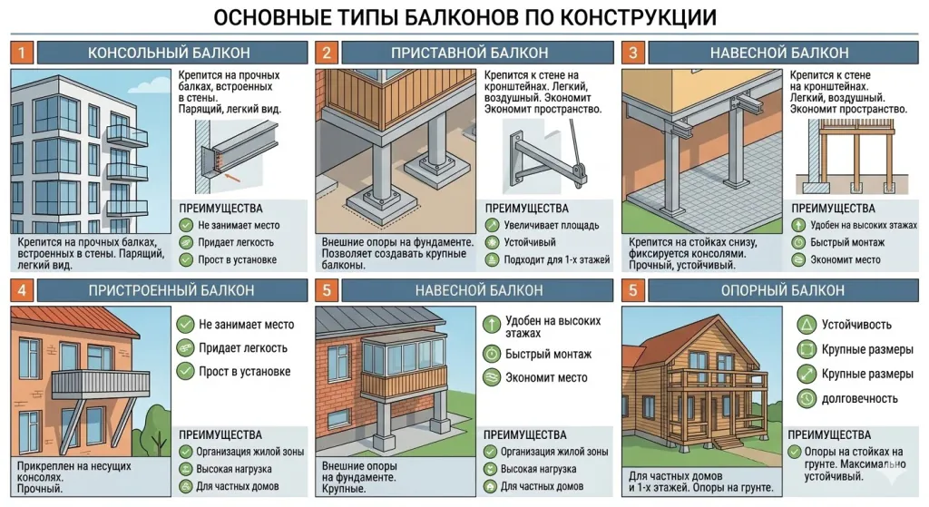 Основные типы балконов по конструкции