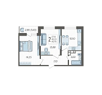 2-комнатная квартира №142, 49.7600 м²