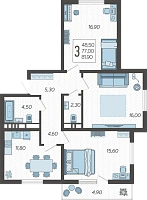 3-комнатная квартира №54, 81.9000 м²