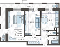 2-комнатная квартира №102, 64.3000 м²