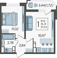 1-комнатная квартира №1317, 37.0300 м²