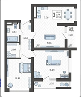 3-комнатная квартира №125, 67.0000 м²
