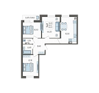 3-комнатная квартира №36, 68.2200 м²