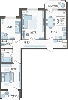 3-комнатная квартира №1211, 78.2100 м²