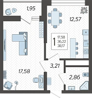 1-комнатная квартира №95, 38.1700 м²
