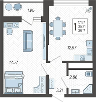 1-комнатная квартира №63, 38.1700 м²