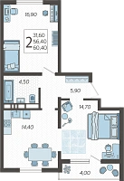 2-комнатная квартира №17, 60.4000 м²