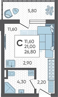 Студия №179, 26.8000 м²