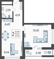2-комнатная квартира №198, 42.9900 м²