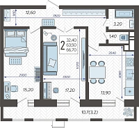 2-комнатная квартира №98, 66.7000 м²