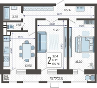2-комнатная квартира №208, 66.7000 м²