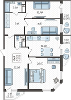 3-комнатная квартира №133, 102.5000 м²