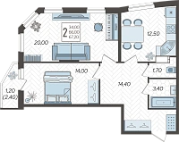 2-комнатная квартира №91, 67.5000 м²